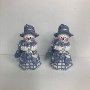 vintage christmas patches blue snowman lady figurine 2000s blue pair